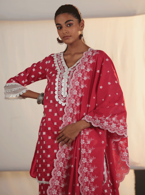 Mulmul Cotton Adaline Red Kurta With Adaline Red Garara Supply