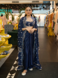 Mulmul HO Silk Saanware Navy Long Shrug With Mulmul Cupro Satin Saanware Navy Skirt Hot on Sale