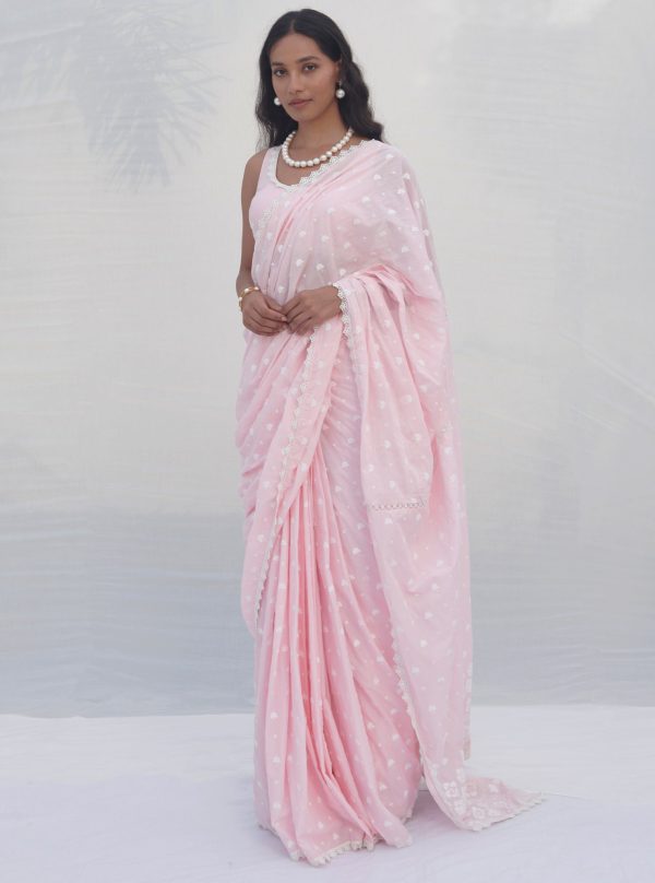 Mulmul Cotton Chikli Pink Saree Online now