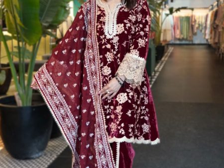 Mulmul Velvet Imani Wine Kurta With Mulmul Velevt Imani Wine Dhoti Pant Online Hot Sale