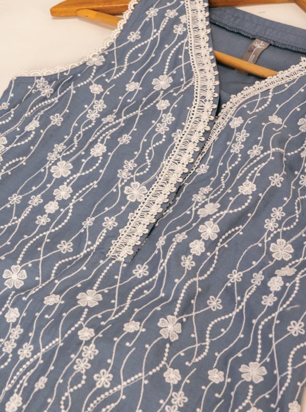 Mulmul Cotton Seoni Blue Kurta With Rylee White Palazzo Online now