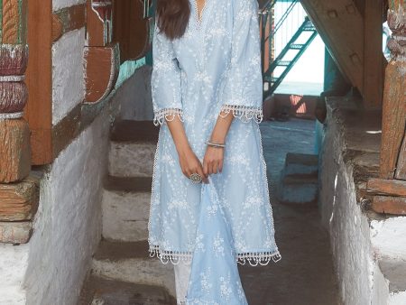 Mulmul Cotton Arki Blue Kurta With Rylee White Palazzo Hot on Sale