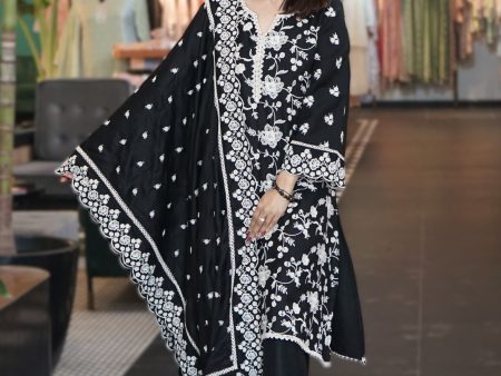 Mulmul Wool Juno Black Kurta With Mulmul Wool Juno Black Pant Fashion