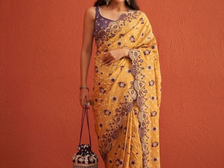 Mulmul Banarsi Haseena Mustard Saree For Cheap