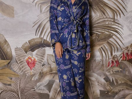 Mulmul Cupro Printed Nyx Navy Top with Mulmul Cupro Print Nyx Navy Pant Online Hot Sale