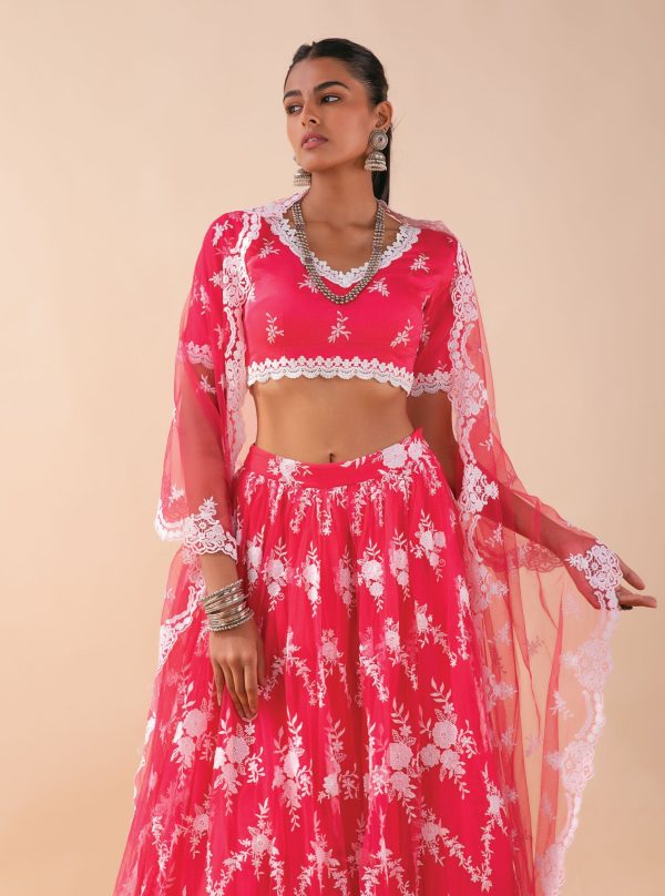 Mulmul Almora Red Net Lehenga Sale