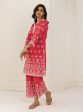 Mulmul Cotton Prini Red Kurta With Prini Red Palazzo on Sale