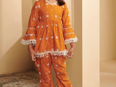 Mulmul Cotton Emme Mustard Kurta With Emme Mustard Pyajama Online