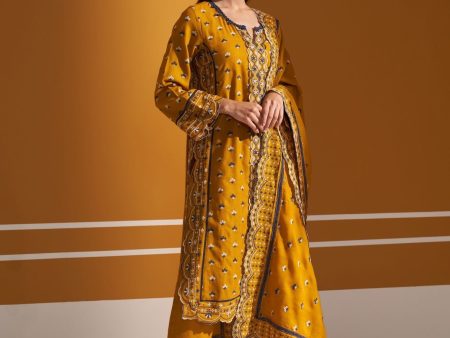 Mulmul Wool Tate Mustard Kurta With Mulmul Wool Tate Mustard Pant Online