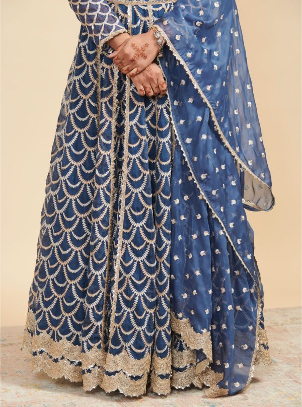 Mulmul Organza Morni Navy Lehenga Online Sale