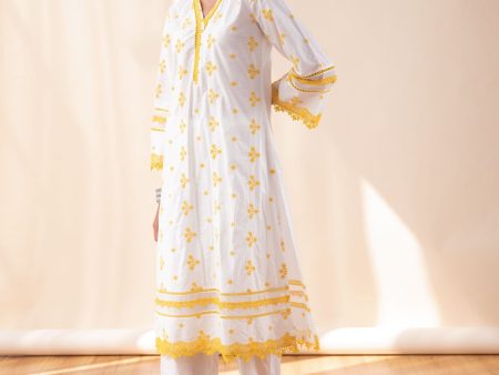 Mulmul Cotton Camila White Kurta With Camila White Pallazo Discount