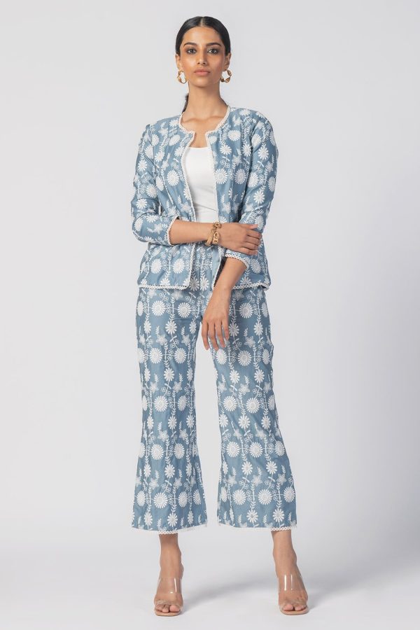 Mulmul Supima Cotton Ettie Blue Jacket With Ettie Blue Pant Supply