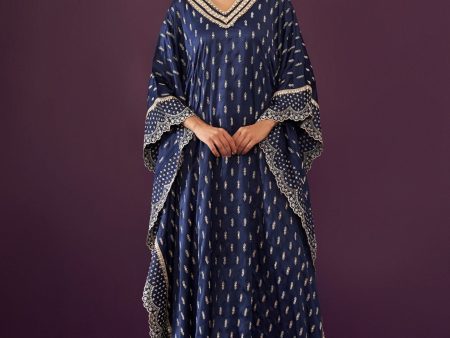 Mulmul Cupro Satin Florian Navy kaftan Supply