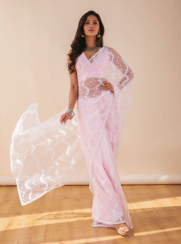 Mulmul Net Kolli Pink Saree Sale