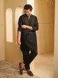 Mulmul Organza Zeke Black Kurta With Mulmul Pima Satin Zeke Black Pyajama Fashion