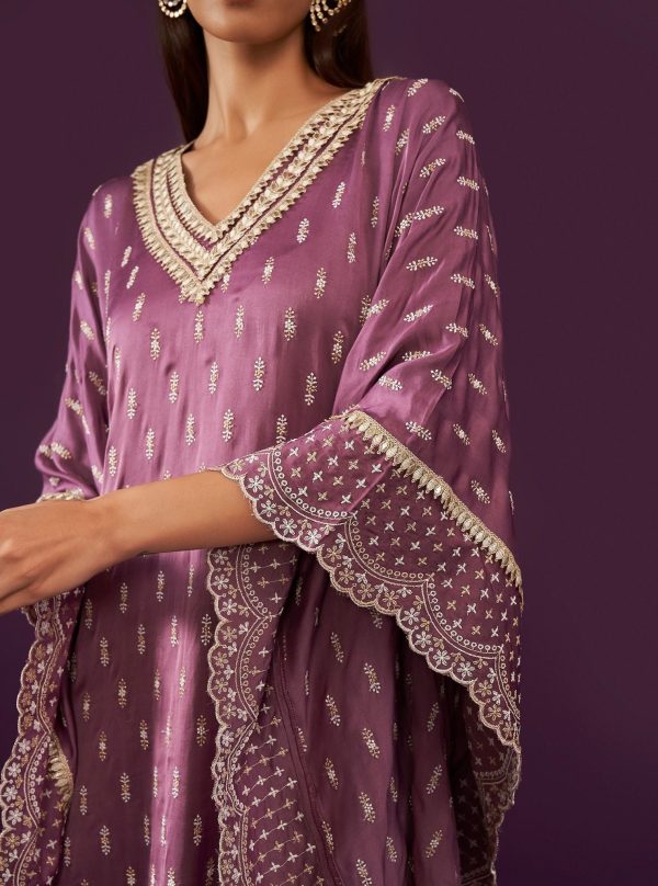 Mulmul Cupro Satin Florian Purple kaftan Online