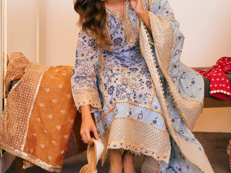 Mulmul Banarsi Lalisa Light Blue Kurta With Mulmul Banarsi Lalisa Light Blue Pant For Sale