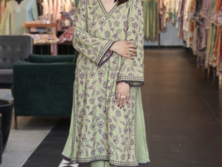 Mulmul Wool Clare Green Kurta With Mulmul Wool Clare Green Pant Sale