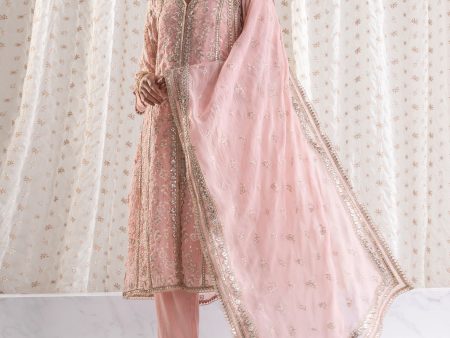 Mulmul Organza Sawariya Pink Kurta With  Mulmul Pima Sawariya Pink Pant Online now