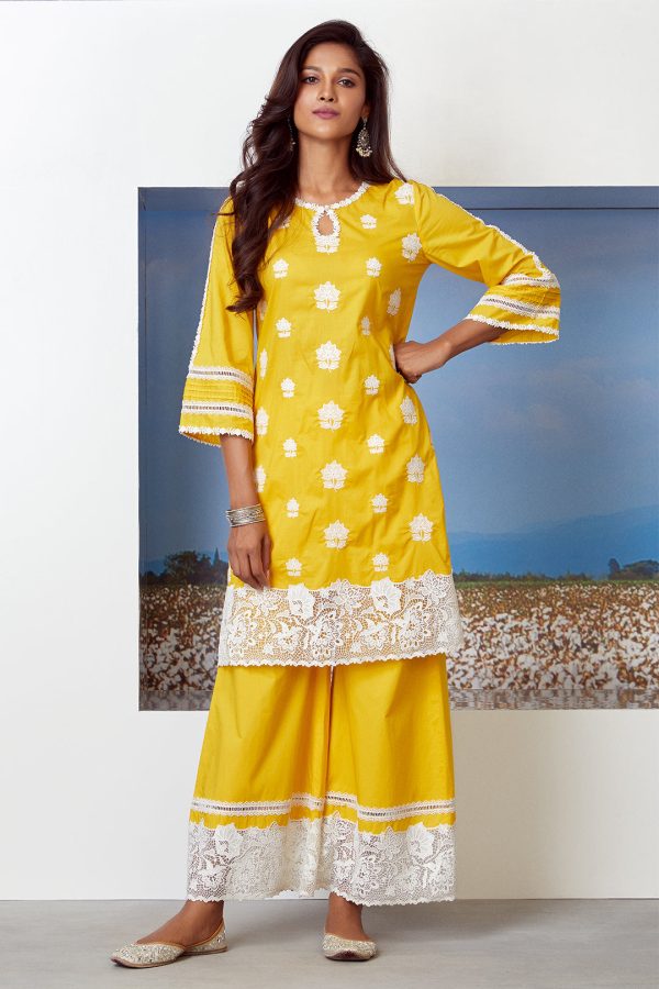 Mulmul Cotton Sunkissed Kurta with Sunkissed Palazzo Cheap