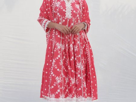 Mulmul Cotton Palolem Anarkali Red Kurta With Mulmul Cotton Palolem Red Pant For Cheap