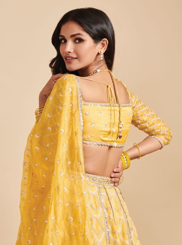 Mulmul Organza Morni Yellow Lehenga Fashion