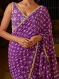 Mulmul Crepe Brahmi Pre-Stitched Purple Saree For Cheap