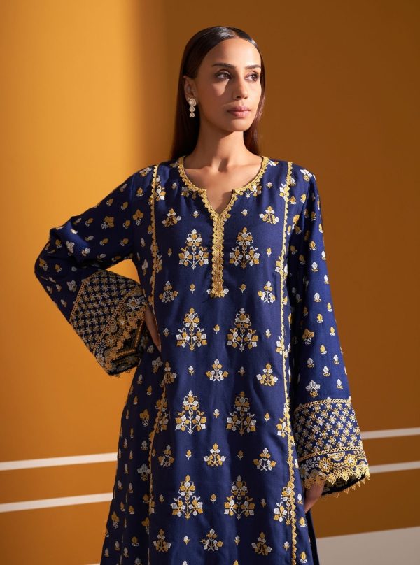 Mulmul Wool Marlow Navy Kurta With Mulmul Wool Marlow Navy Pant For Sale