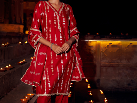 Mulmul Cotton Beki Red Kurta With Beki Red Pant Online Hot Sale