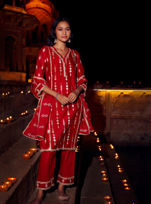 Mulmul Cotton Beki Red Kurta With Beki Red Pant Online Hot Sale