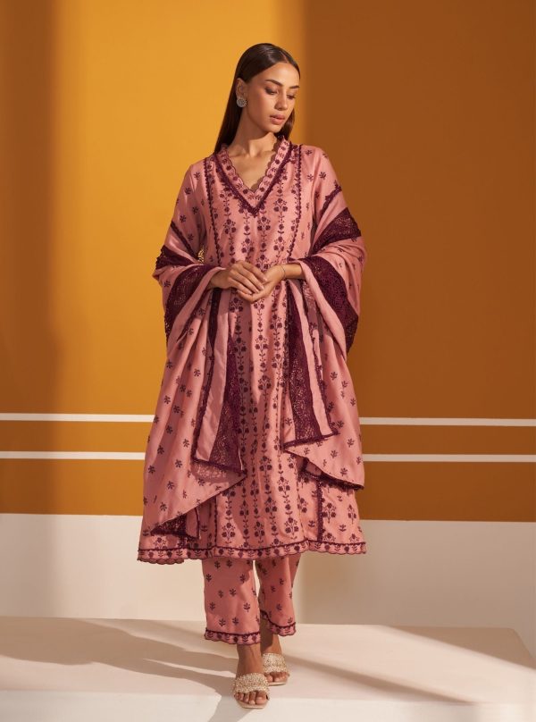 Mulmul Wool Selby Pink Kurta With Mulmul Wool Selby Pink Pant Online now