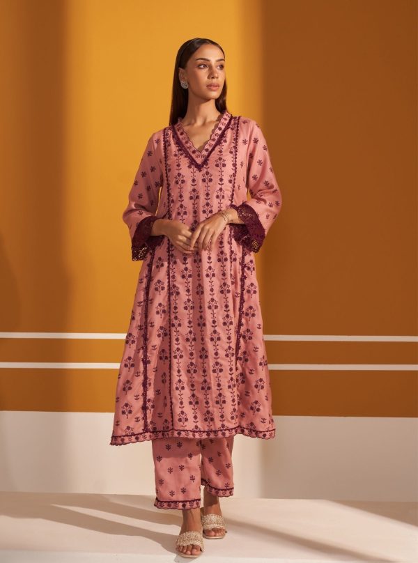 Mulmul Wool Selby Pink Kurta With Mulmul Wool Selby Pink Pant Online now