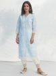 Mulmul Cotton Verlem Blue Kurta With Mulmul Cotton Chemical Lace White Salwar Online now