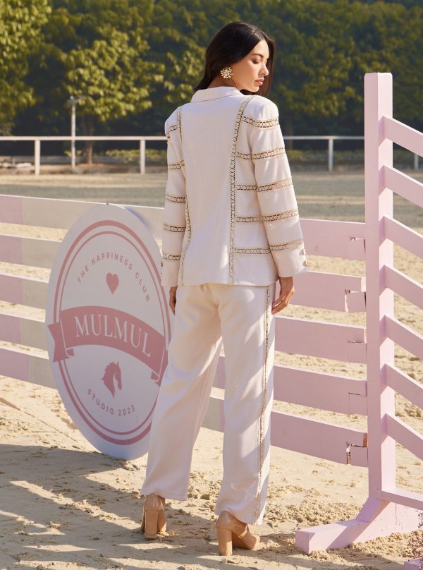 Mulmul Spacer Attica Cream Blazer with Mulmul Spacer Attica Cream Pant Hot on Sale