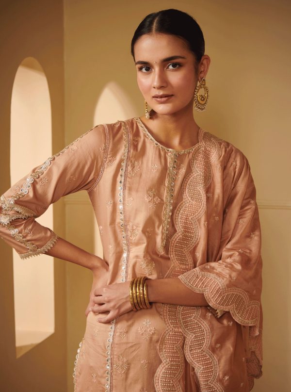 Mulmul Pima Satin Kaveri Brown Kurta With Kaveri Brown Pant Online Hot Sale