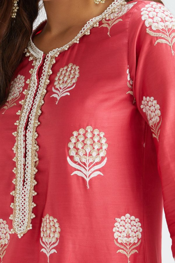 Mulmul Supima satin Amira Red Kurta With Amira Red Pant Discount