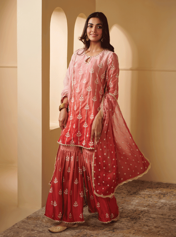 Mulmul Cupro Silk Nurvi Pink Kurta With Nurvi Pink Garara Hot on Sale