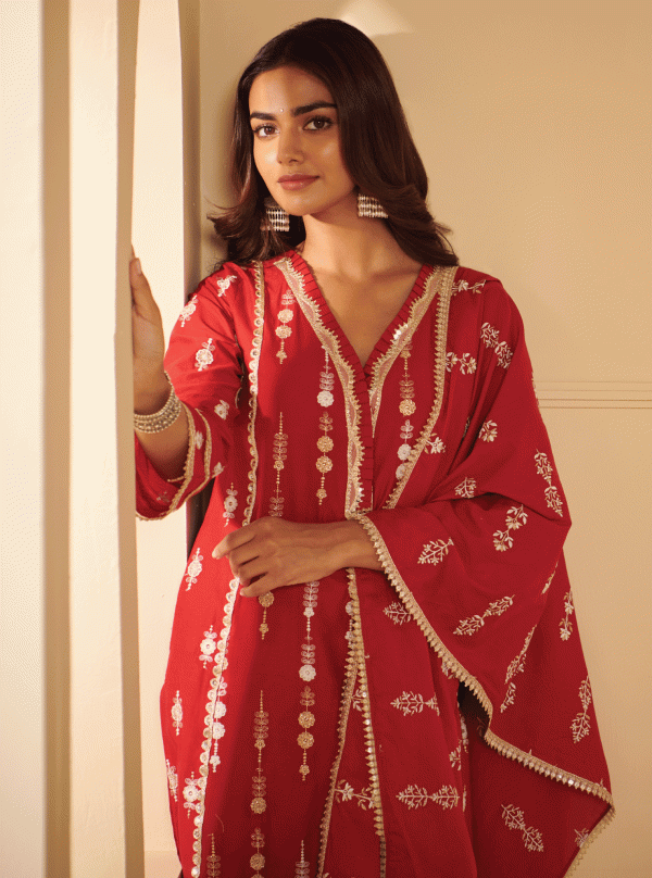 Mulmul Cotton Beki Red Kurta With Beki Red Pant Online Hot Sale