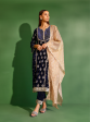 Mulmul Velvet Ghazal Navy Kurta With Mulmul Velvet Ghazal Navy Pant Sale