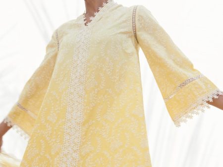 Mulmul Cotton Santona Yellow Kurta With Santona Yellow Pant For Discount