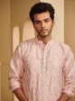 Mulmul Pima Satin Vara Pink Kurta With Mulmul Cotton Vara White Pyajama Fashion