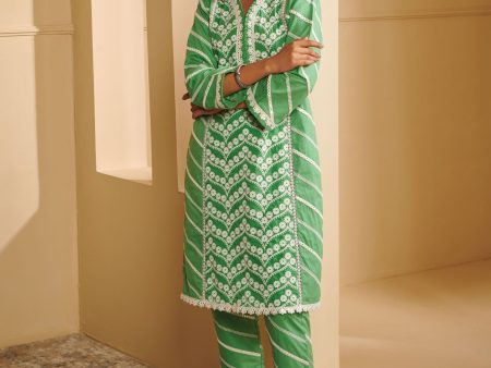 Mulmul Cotton Nasreen Green Kurta With Nasreen Green Pant Online Hot Sale