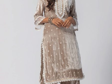 Mulmul Velvet Eliza Grey Kurta With Eliza Grey Palazzo Online