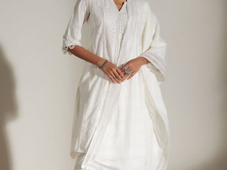 Mulmul Cotton Cara White Kurta With Mirror Gota White Pant Online Hot Sale