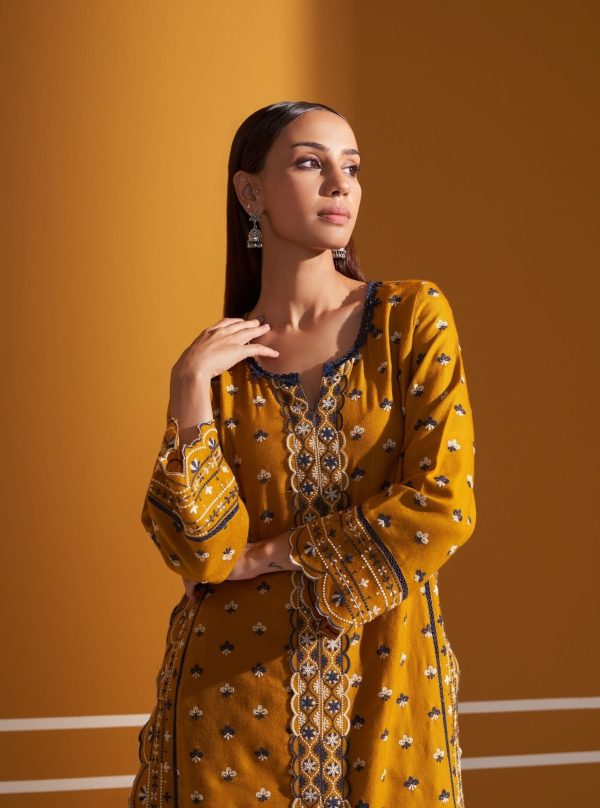 Mulmul Wool Tate Mustard Kurta With Mulmul Wool Tate Mustard Pant Online