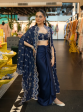 Mulmul HO Silk Saanware Navy Long Shrug With Mulmul Cupro Satin Saanware Navy Skirt Hot on Sale