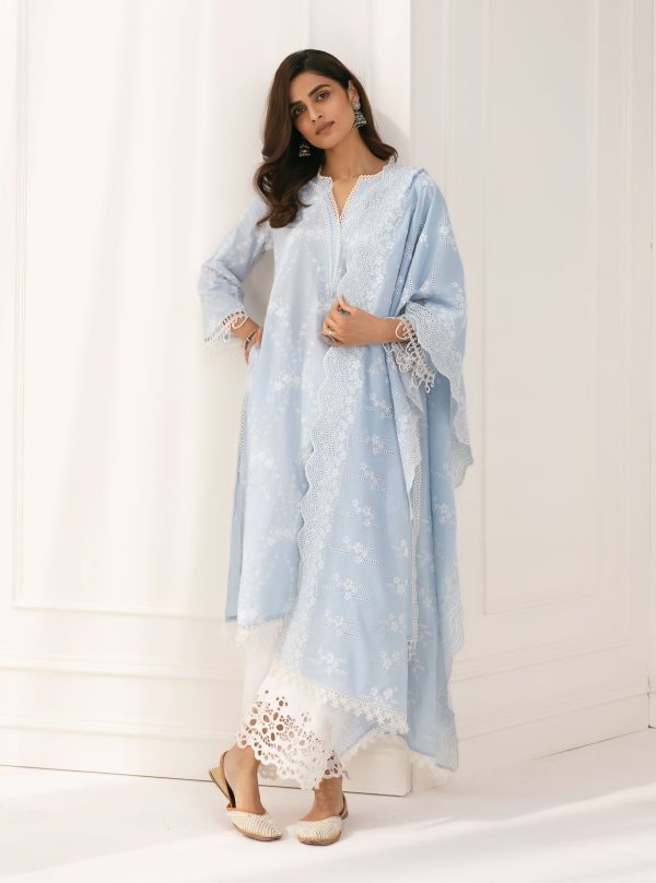 Mulmul Cotton Arki Blue Kurta With Rylee White Palazzo Hot on Sale