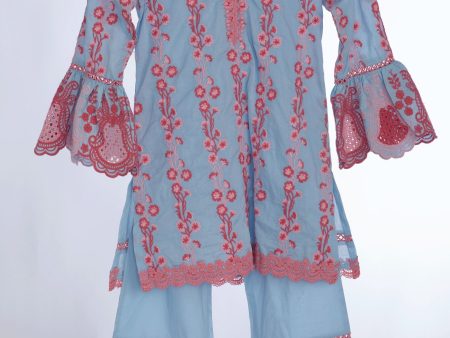 Mulmul Cotton Cher Light Blue Kurta With Cher Light Blue Pant on Sale