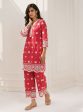 Mulmul Cotton Leh Red Kurta With Leh Red Palazzo For Sale