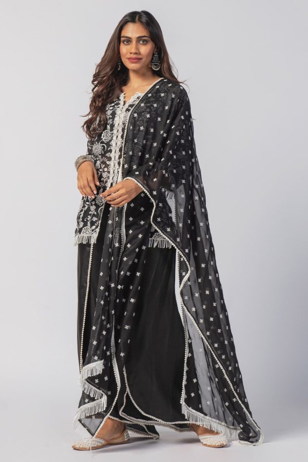 Mulmul Tencel Luxe Organza Claire Black Kurta With Cupro Claire Dhoti Black Pant Cheap